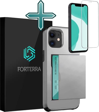 Hoesje Geschikt voor iPhone 11 Pashouder Hard Case Hoes Met Screenprotector - Hoes Geschikt voor iPhone 11 Hoesje Back Cover Met Pasjeshouder - Grijs