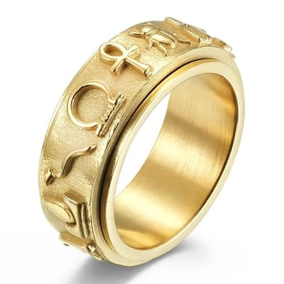 Anxiety Ring - (Egypte) - Stress Ring - Fidget Ring - Anxiety Ring For Finger - Draaibare Ring - Spinning Ring - Goudkleurig RVS - (17.25 mm / maat 55)