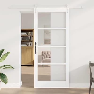 vidaXL - Schuifdeur - 93 - x - 211 - cm - Massief - grenenhout - en - glas - Wit