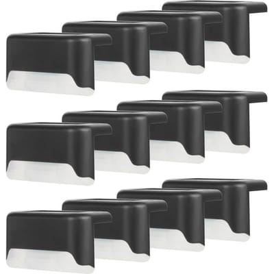 Waterdichte, op zonne-energie werkende, IP65 LED-tuinverlichting op zonne-energie voor terrassen, trappen en schuttingen. (Warm licht - Zwart, 12 stuks)
