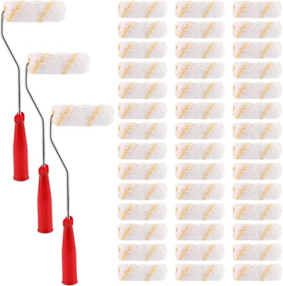 Set van 60 kleine verfrollers van 4 inch met 30 cm handvat voor muurverf, schilderen en kleuren