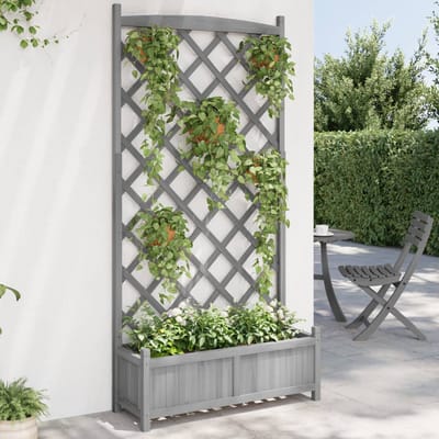 vidaXL Plantenbak met latwerk 90x35x180 cm massief vurenhout grijs