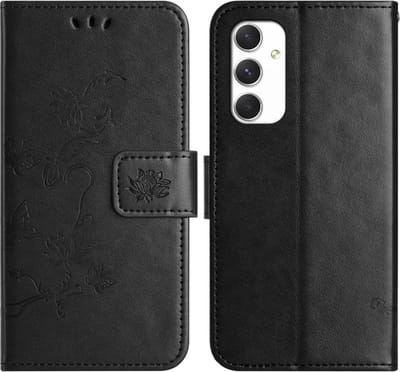 Coverup Hoesje - Geschikt voor Samsung Galaxy A16 Hoesje - Coverup Bloemen & Vlinders Book Case - Zwart