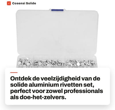 Dailygoods- Aluminium Rivetten Set - 350 Stuks - Multi-Formaat 4/6/8/10/12/16/20mm - Platte Kop - Hoogwaardig Aluminium - Opbergdoos - Klinknagels