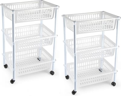 Plasticforte keukentrolley/badkamer trolley - 2x stuks - op wieltjes - 3-laags - transparant - kunststof - 40 x 30 x 61,5 cm
