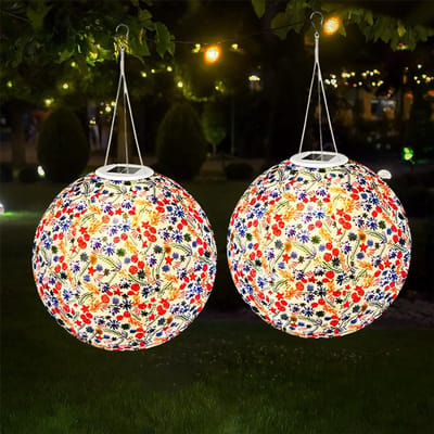 Dailygoods - NAVESO Lantaarn op zonne-energie, voor buiten, 2 stuks, 30 cm, retro lantaarn op zonne-energie voor de tuin, nylon, solarverlichting voor buiten, weerbestendig, voor gazon, decoratie