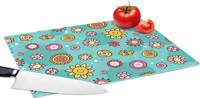 Glazen Snijplank - 39x28 - Bloemen - Vlinders - Patronen - Snijplanken Glas