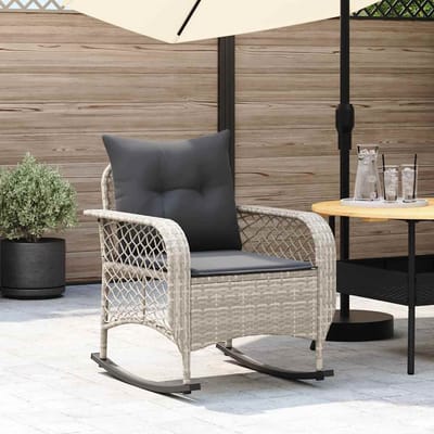 vidaXL - Tuinschommelstoel - met - kussens - poly - rattan - lichtgrijs
