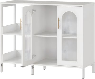 Opbergkast - Voor woonkamer, eetkamer en keuken - Moderne stijl, glazen deuren, dressoir/buffetkast - Hout, wit - keukenkast - WIT