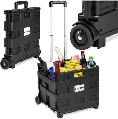 tectake® - Boodschappentrolley - Boodschappenwagen - Tot 35 KG - Opvouwbare trolley voor boodschappen - Boodschappenwagen met wielen - Royale opbergruimte - Zwart