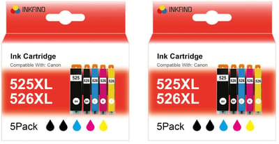 INKFIND 525XL 526XL inktcartridge voor Canon 525XL 526XL PGI-525 CLI-526 PGI525 CLI526 inktcartridge multipack 10 stuks (2*5pack = foto Zwart x 2, Zwart x 2, Cyaan x 2, Magenta x 2, Geel x 2)