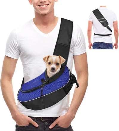 Famanu – Huisdier Draagdoek voor Hond en Kat – Schoudertas met Verstelbare Gevoerde Riem en Handig Voorvak