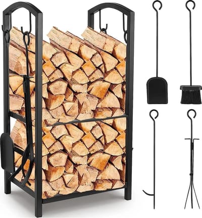 Gran Vida® - Brandhoutrek - Inclusief Gereedschap - 2 Planken - Geschikt voor Binnen en Buiten - Zwart 75x40x30cm