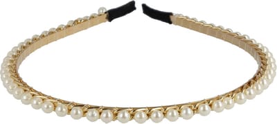 Haarsoires Haarband Diadeem 0,5cm – Parels Ketting – Metaal – Wit Goud