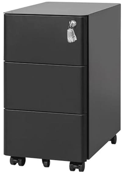 Mobiele filingkast met 3 lades, afsluitbaar, 30 x 46 x 53,5 cm, zwart