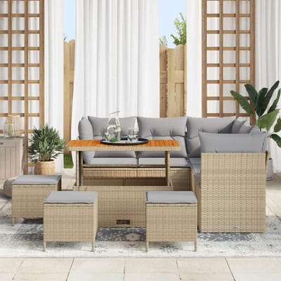vidaXL - Tuinbank - Set - 9 - st - 5-Aantal - zitplaatsen - Beige - en - Lichtgrijs