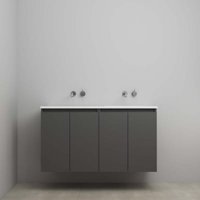 On-Line Onderkast - 120 cm - Bouwpakket - Greeploos 4 Deuren - Acryl Wastafel - zonder Kraangat - Mat Antraciet
