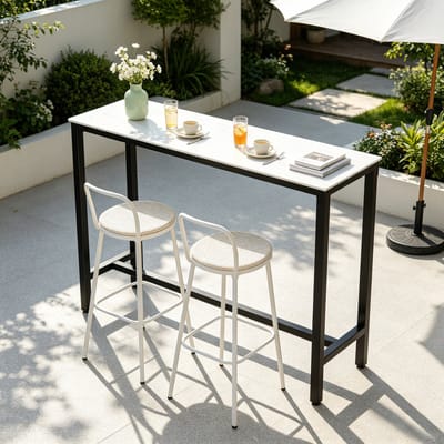 FATIVO Bartafel - Moderne Rechthoekige Eettafel - Zwart Frame - Wit Glanzend Blad - 120x40x105cm