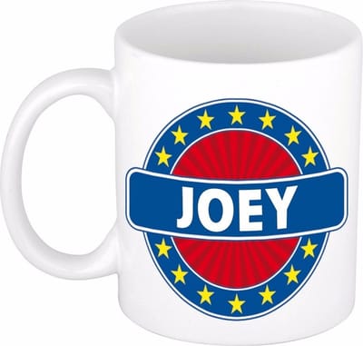 Bellatio Decorations - Joey voornaam - koffiemok - beker - wit/blauw - 300 ml - Cadeau - Heren - Collega - Vaderdag - Verjaardag