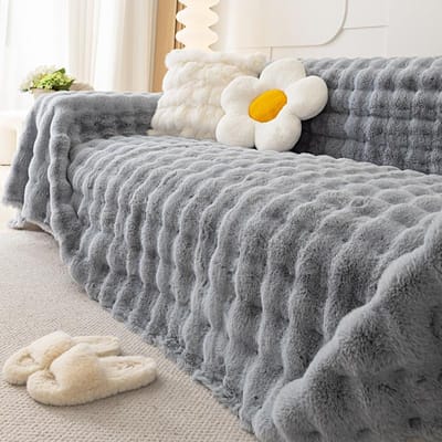 Imitatie konijnen pluche volledige bankhoes, bankdeken, huisdierbestendig tegen krassen en vlekken, antislip bankkussenbeschermer, 180X130cm