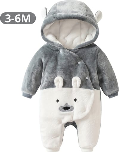 Livano Romper - Berenpakje Baby - Winterpak - Onesie - Teddy - Pakje - Jongen - Meisje - 3-6 Maanden - Grijs