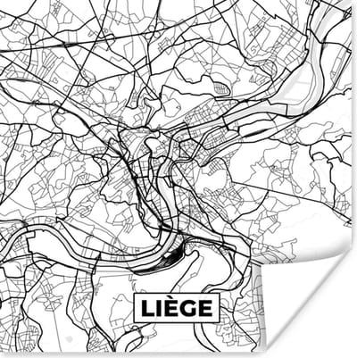Poster Zwart Wit – België – Plattegrond – Stadskaart – Kaart – Liège - 100x100 cm XXL