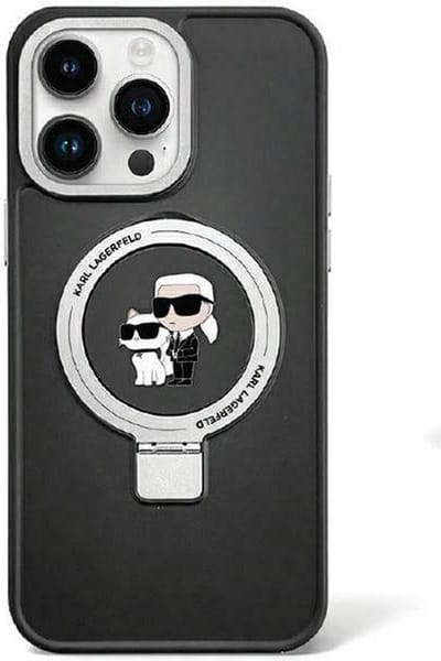 Karl Lagerfeld Ring Stand Karl & Choupette Hard Case Back Cover met MagSafe voor Apple iPhone 15 Plus/14 Plus - Zwart
