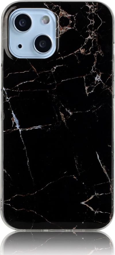 Peachy Marble TPU marmersteen hoesje geschikt voor iPhone 13 - zwart