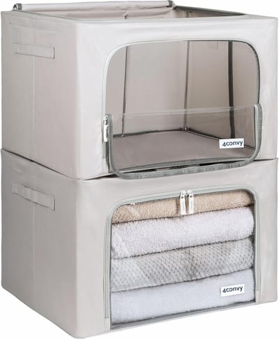 SnelShoppen - 4 Kledingboxen met Metalen Frame - Stevige Stapelbare Opbergdozen voor Kleding, Dekbedden en Organisatie - 2x66L met Doorzichtig Venster