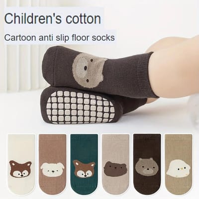Lot de 6 paires de chaussettes antidérapantes pour bébé, motif à pois, idéales pour l'automne et l'hiver. 1-3 Year black