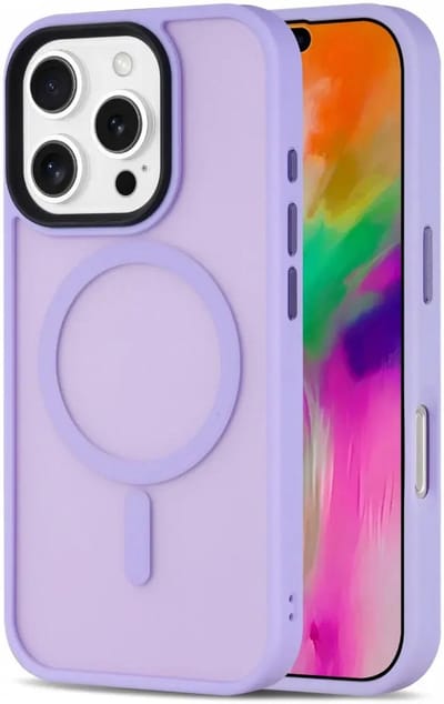 Hoesje Geschikt voor iPhone 16 Pro - Compatibel met MagSafe - Matte Beschermhoes - Back Cover met Magneet - Lila