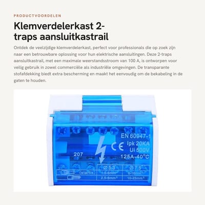 Dailygoods - Klemverdelerkast - 2-traps aansluitkastrail - Professioneel stroomontwerp - Transparante stofafdekking - Geschikt voor vlamvertragende to...