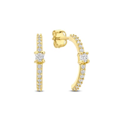 New Bling - 9NBG-0897 - 14K geelgouden Oorknoppen – C-Vorm met Zirkonia – Dames Oorbellen