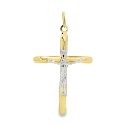 Juwelier Zwartevalk 14 karaat gouden bicolor kruis hanger met Jezus - 14.318