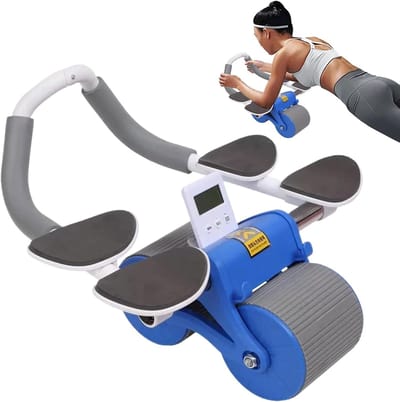 Ab Exercise Wheel - Buikroller Core Trainer - Buikspieren Trainen - Automatische Terugslag - 32cm Breed - Blauw