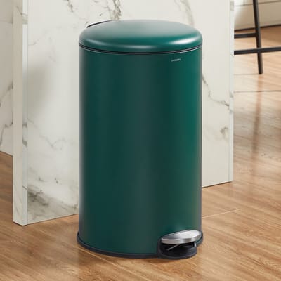 CASABEL 30L Keukenafvalbak - 100% roestvrij staal, vingerafdrukbestendig, ronde afvalbak met pedaal en deksel, groen