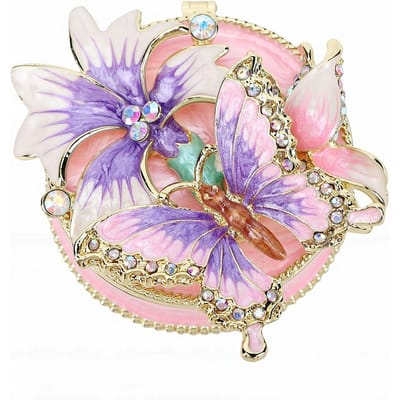Boîte à Bijoux en Émail avec Strass Motif Floral 3D Magnétisme Boîte de Rangement à Charnière pour Bagues Boucles d'Oreilles Colliers Rose rose