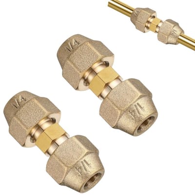 2-delige - Verlengstuk voor koperen buizen - Adapter voor koppeling van airconditioners - Mini-splitmoer zonder soldeer - Voor het verbinden van koperen buizen met een diameter van 1/2inch - Goud