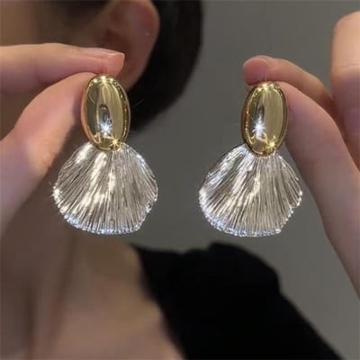 Nieuwe Vintage Kleur Metaal Grote Schelp Stud Oorbellen Voor Vrouwen Mode Punk Geometrie Hangende Oorbellen Sieraden Groothandel gray