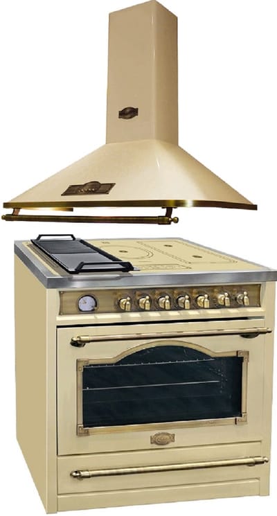 Kaiser inductiekookplaat HC 93655 IElfEm, 90 cm 5 kookzones,8 multifunctionele kookzones+A 9315 ELfEm, retro Afzuigkap 90 cm