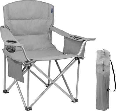 TRVLMORE Campingstoel XXL - Opvouwbaar - 150KG Draagvermogen - Incl. Draagtas - Klapstoel - Visstoel - Kampeerstoel - Vouwstoel - Grijs