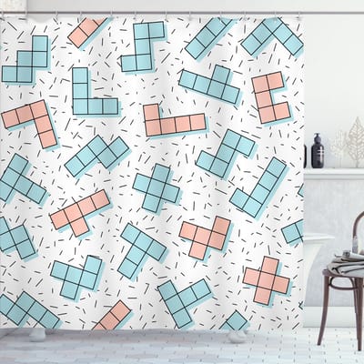 New Bed, 90s Retro Vintage Abstract, Douchegordijn Badkamer Decor Set met Haakjes, 180 cm B 200 cm L