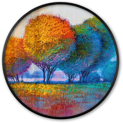 Poster in lijst Rond - Fotolijst 60x60 cm - Posters - Schilderij - Olieverf - Natuur - Bomen - Ronde posterlijst zwart - Decoratie - Wanddecoratie woonkamer - Muurdecoratie slaapkamer