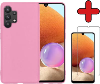 Hoesje - Met Screenprotector - Geschikt voor Samsung Galaxy A32 5G - Sterk & Shockproof - Telefoon Hoes - Back Cover - Siliconen Case - Telefoonhoes - Lichtroze