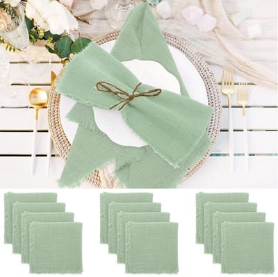 Dailygoods - Stoffen servetten met franjes, set van 12, 42 x 42 cm, linnen servetten, wasbare tafelservetten voor Kerstmis, restaurant, bruiloften, familiefeesten, verjaardagen, feestjes (vers groen)