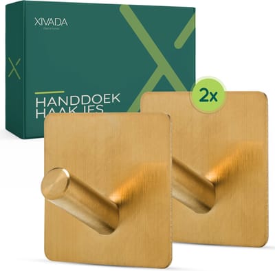 Handdoekhaakjes Goud - 2 stuks - Zelfklevende Haakjes Badkamer - Handdoekhouder zonder Boren