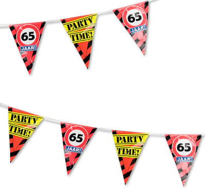 Q2P - Slingers - 65 Jaar - Verjaardag Versiering - Verkeersbord - Vlaggenlijn - Feest Versiering - 10 meter