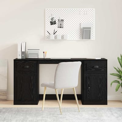 vidaXL Bureau met kast Zwart Eiken Bewerkt hout 154,5 x 50 x 75 cm