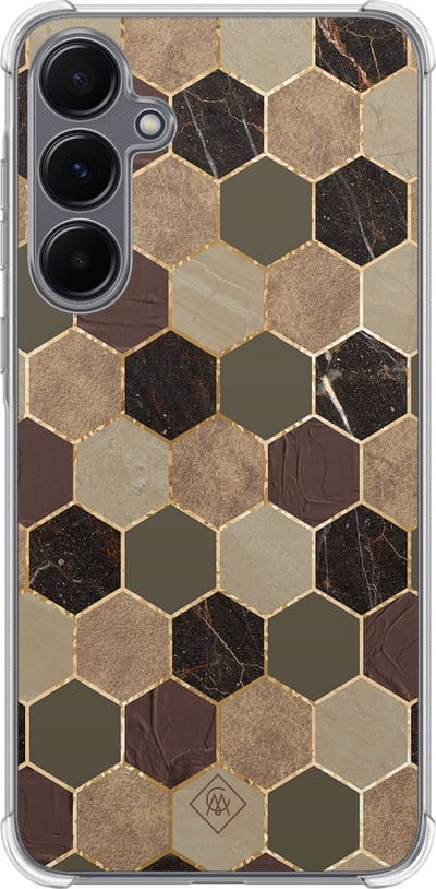 Casimoda® hoesje - Geschikt voor Samsung Galaxy A55 - Kubus Groen Bruin - Shockproof case - Extra sterk - TPU/polycarbonaat - Bruin/beige, Transparant