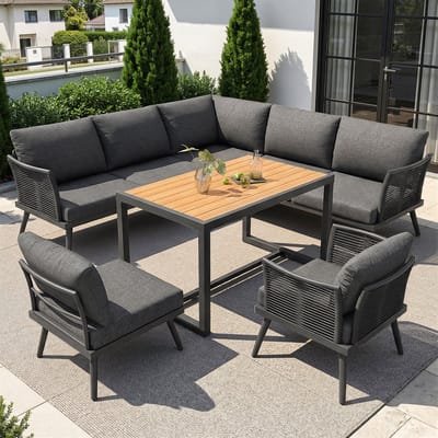 MODENUIT Loungeset 7-Zits 237 x 181 cm - Modulaire Hoekopstelling Met Tafel - Voor Tuin En Terras - IJzer Grijs